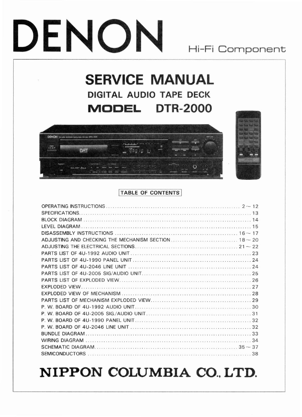 Denon DTR-2000 Service Manual