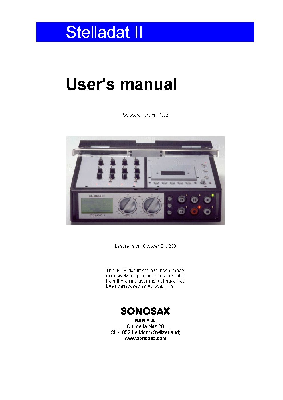 Sonosax Stelladat II User Manual