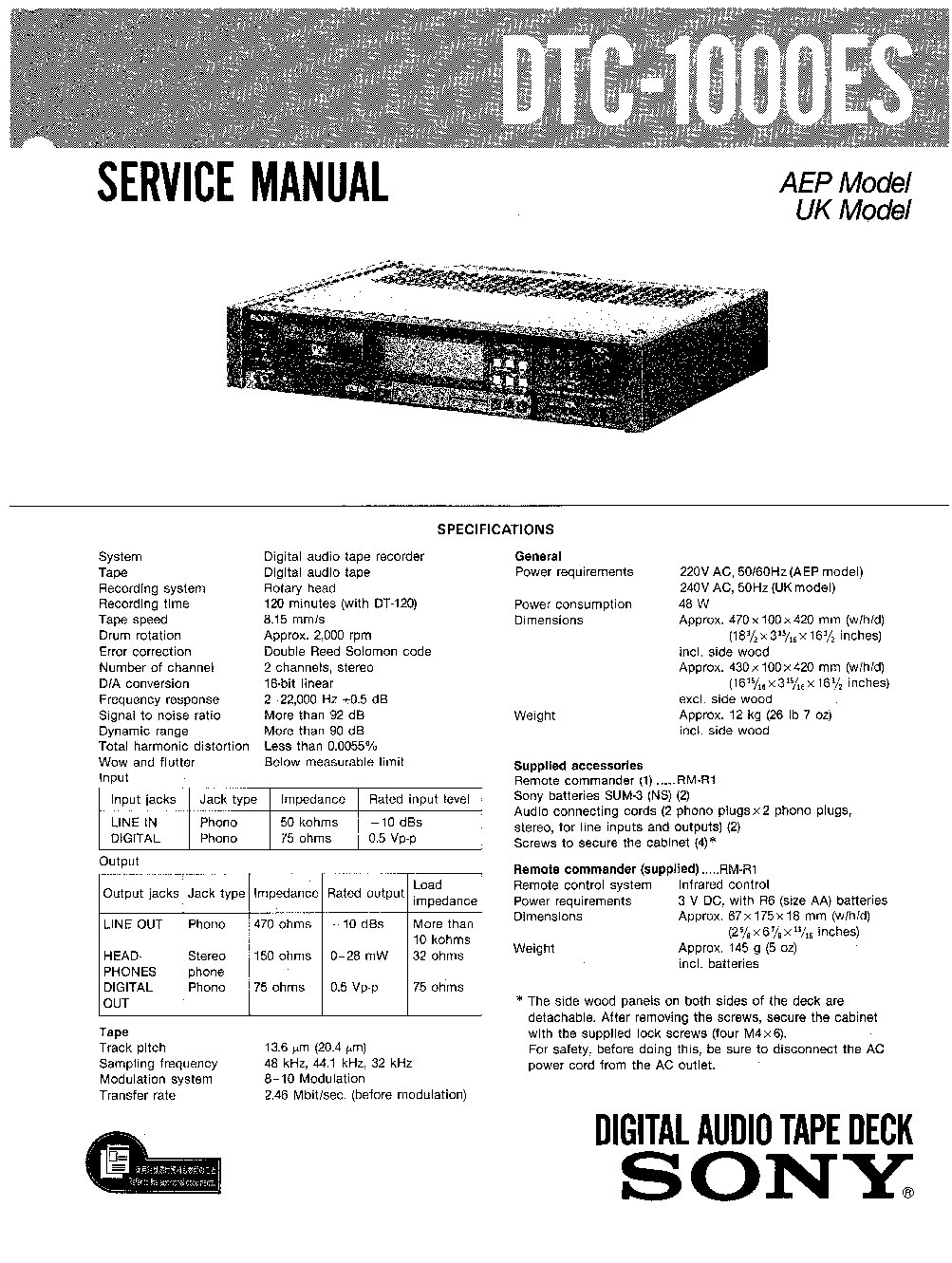 Sony DTC-1000ES Service Manual