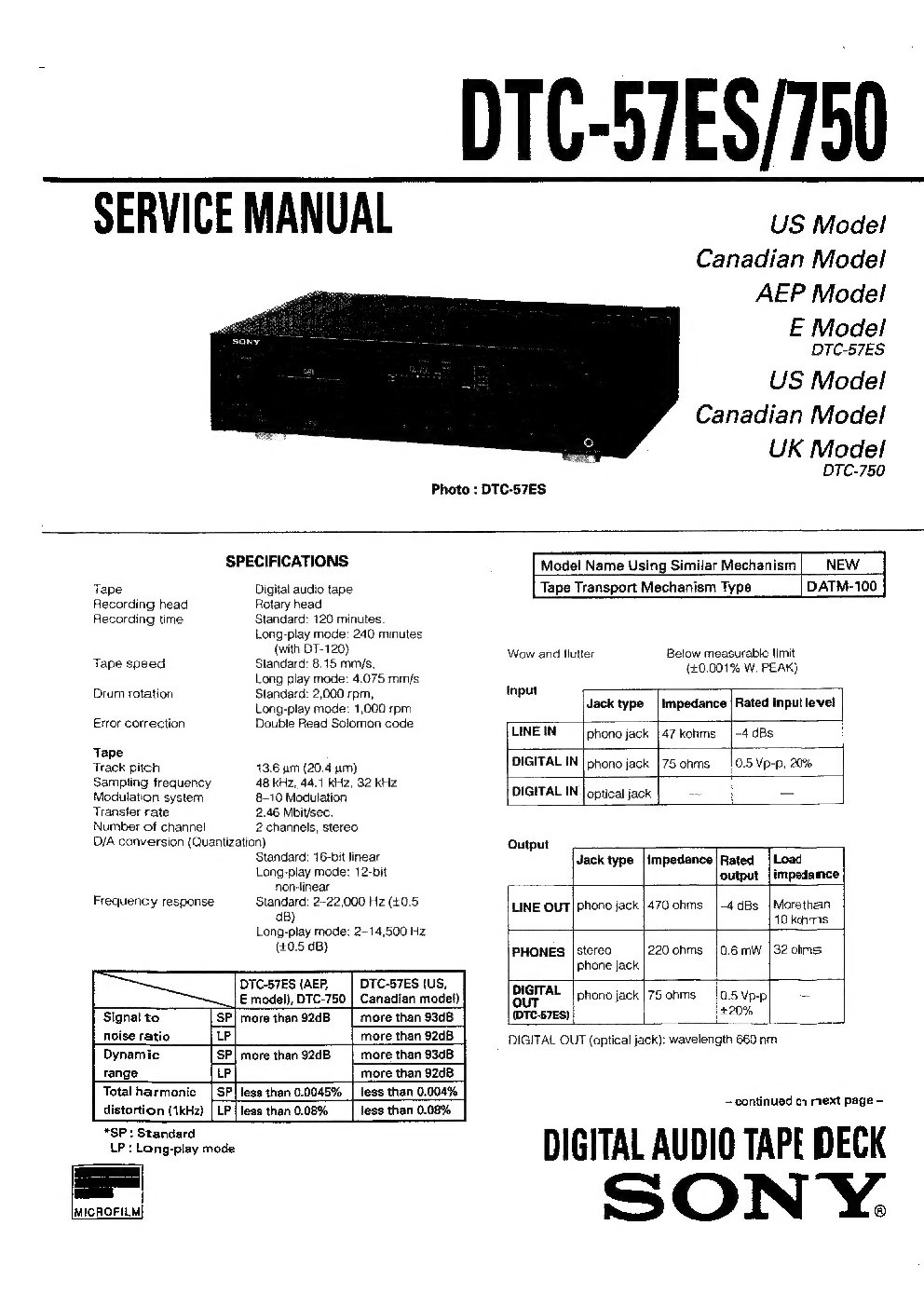 Sony DTC-57ES Service Manual