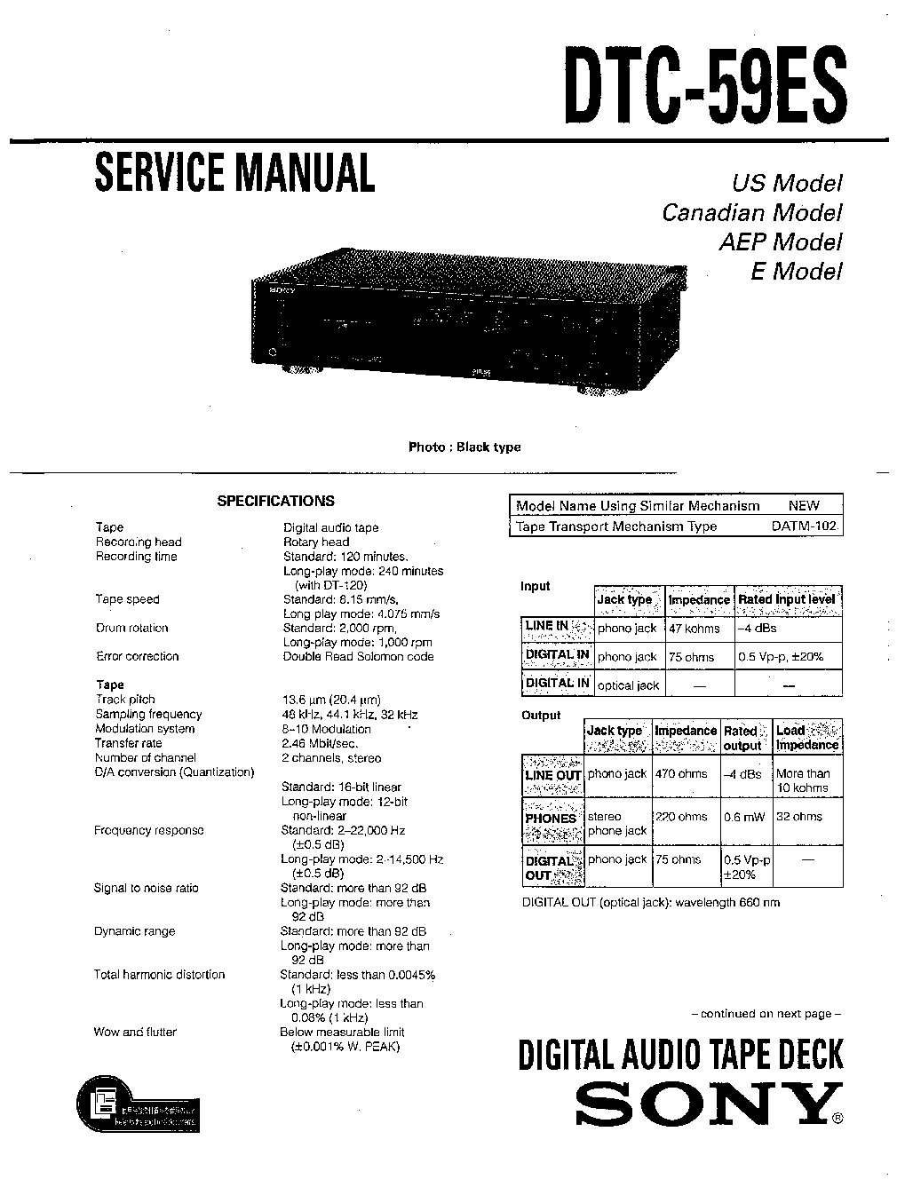 Sony DTC-59ES Service Manual