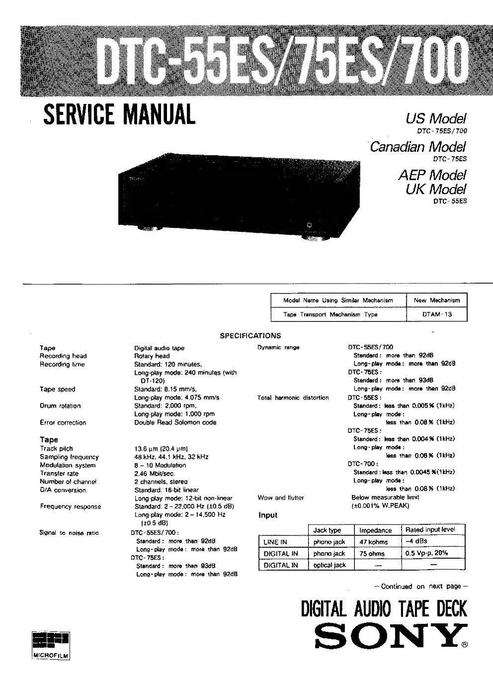 Sony DTC-75ES Service Manual