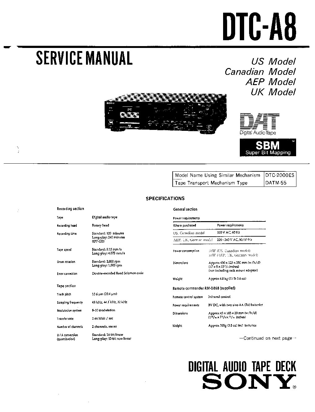 Sony DTC-A8 Service Manual