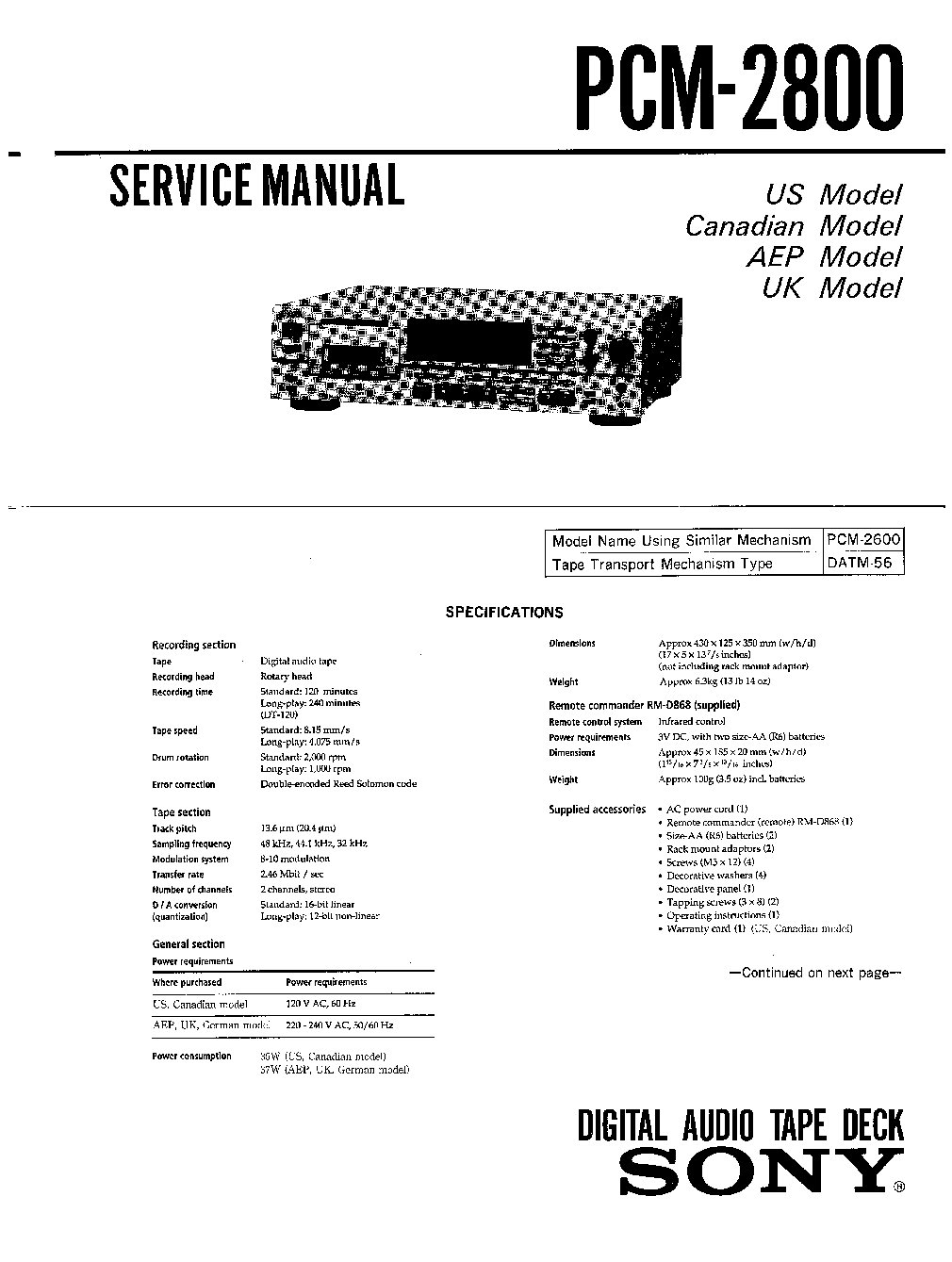 Sony PCM-2800 Service Manual