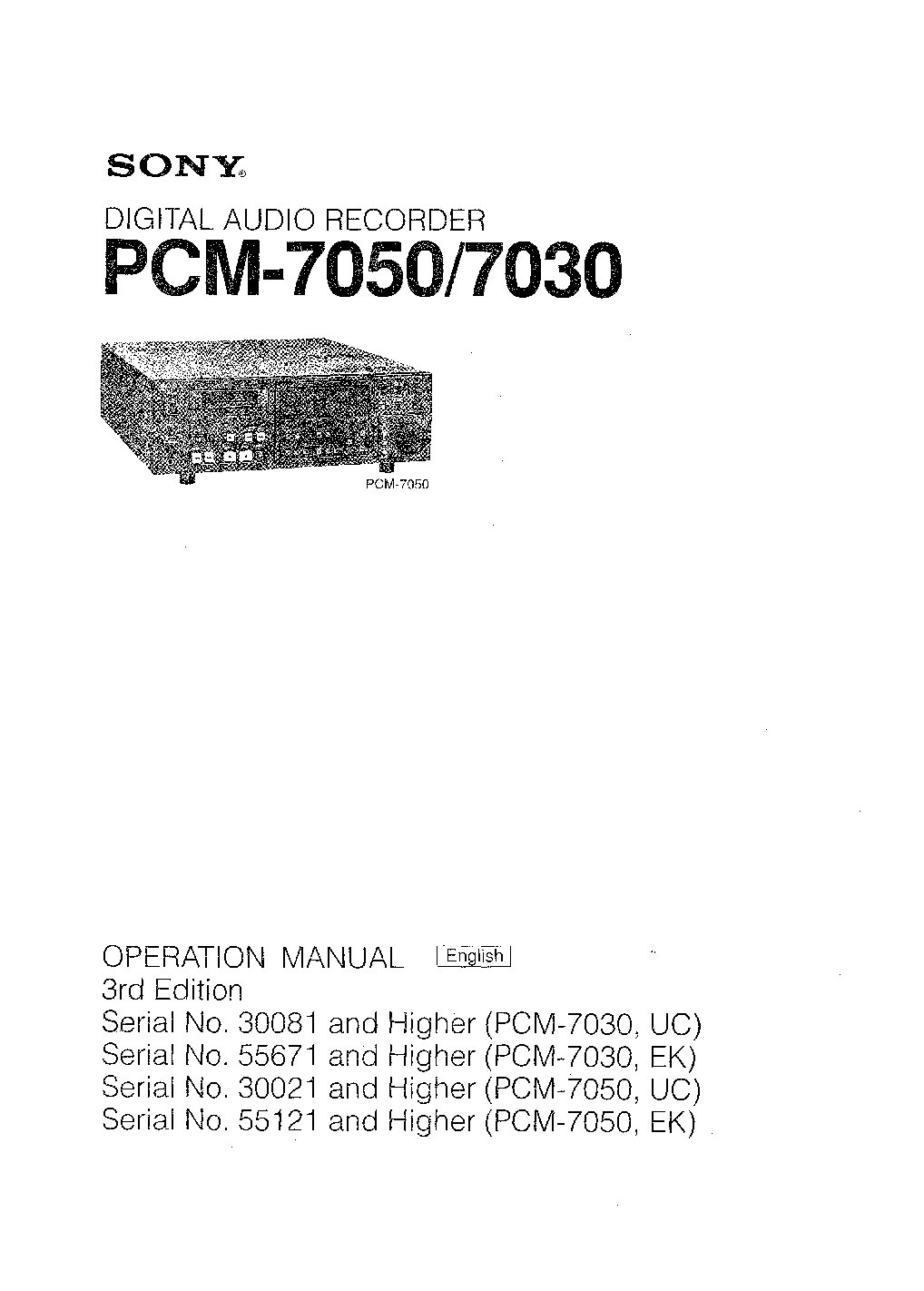 Sony PCM-7030 User Manual