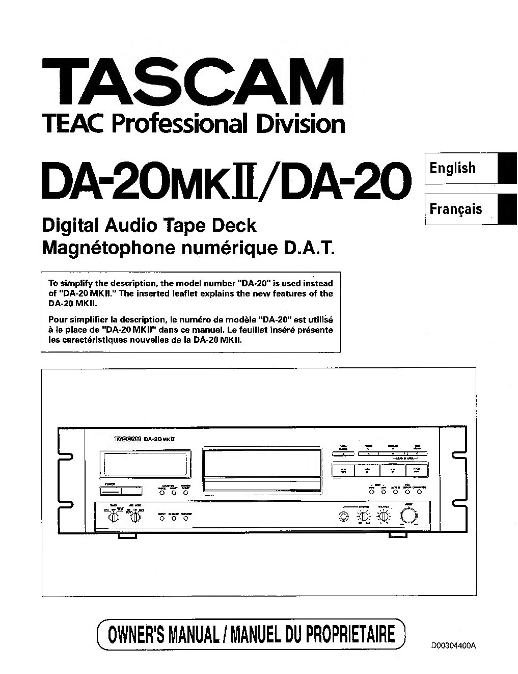 Tascam DA-20 User Manual