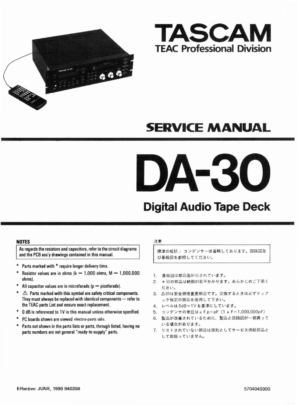 Tascam DA-30 Service Manual