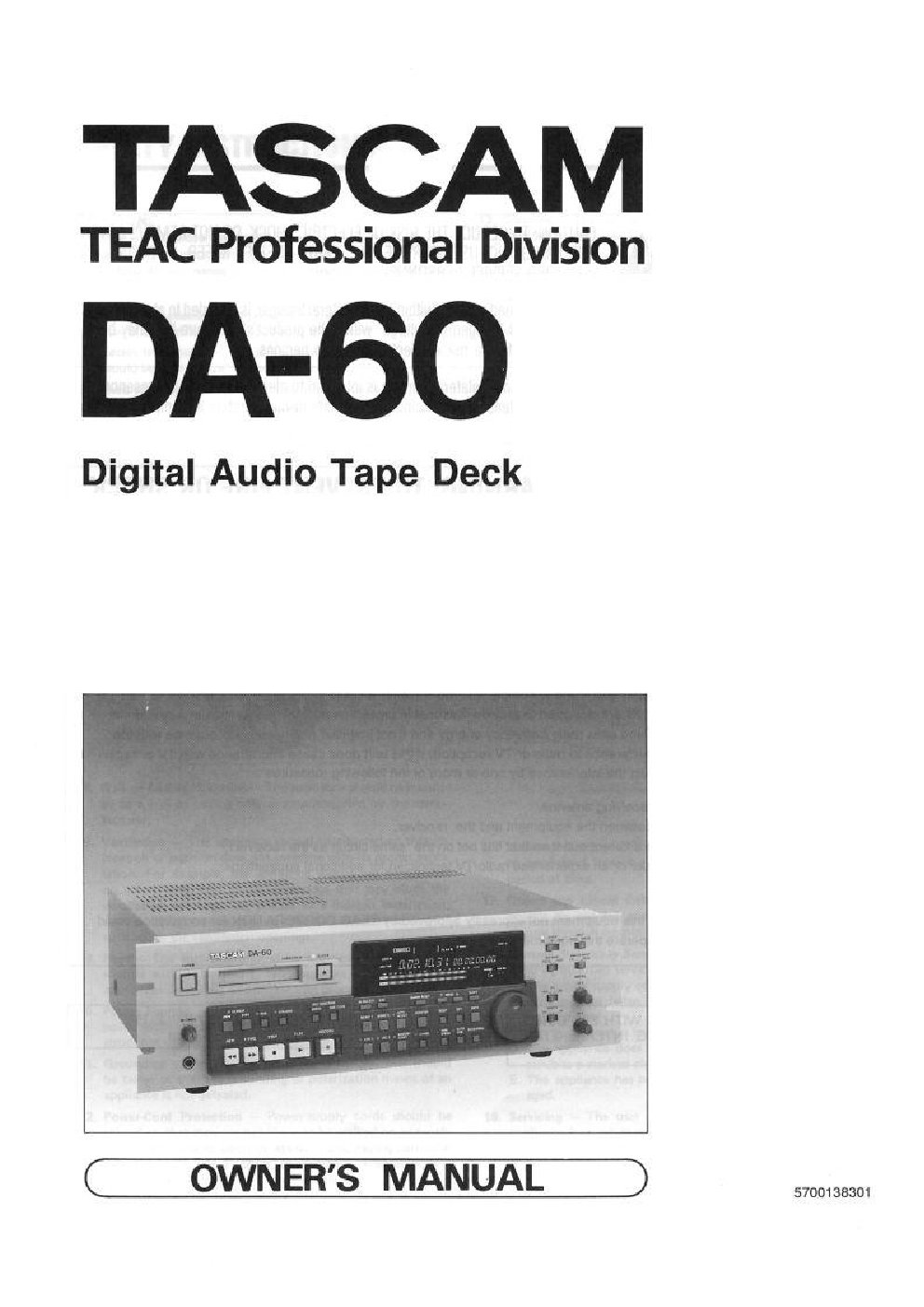 Tascam DA-60 User Manual
