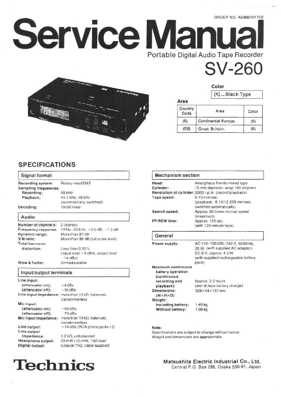 Technics SV-260 Service Manual