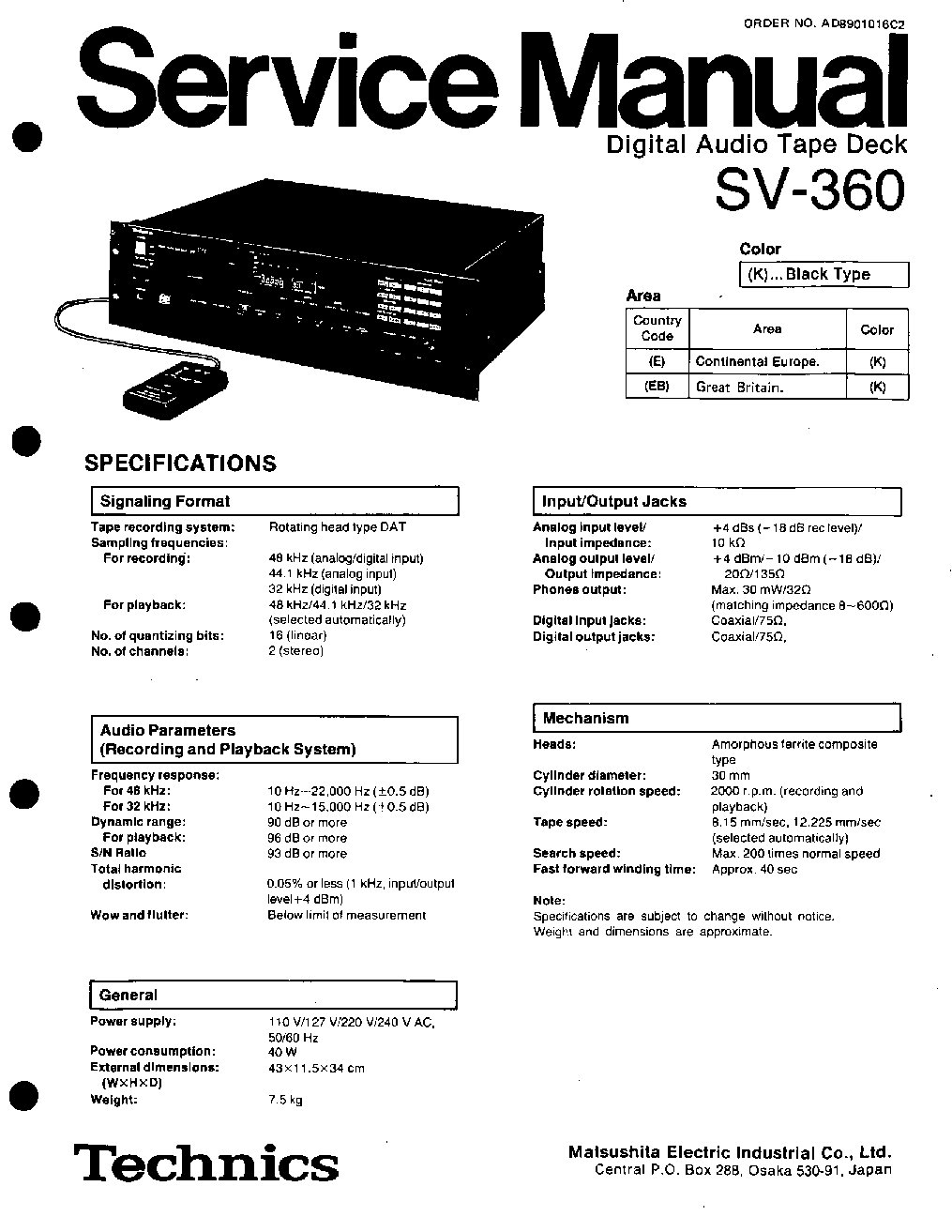 Technics SV-360 Service Manual